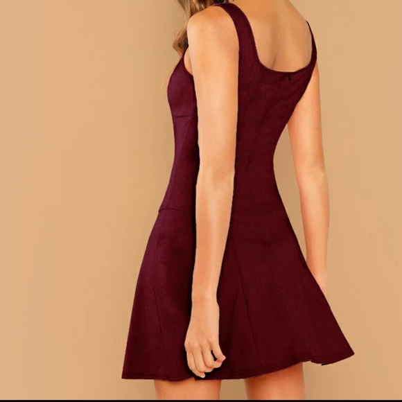 Square neck solid tank swing skater dress black - Picture 4 of 5
